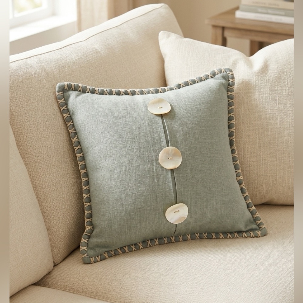 Pier 1 Sage Green Capital Button Accent Pillow.